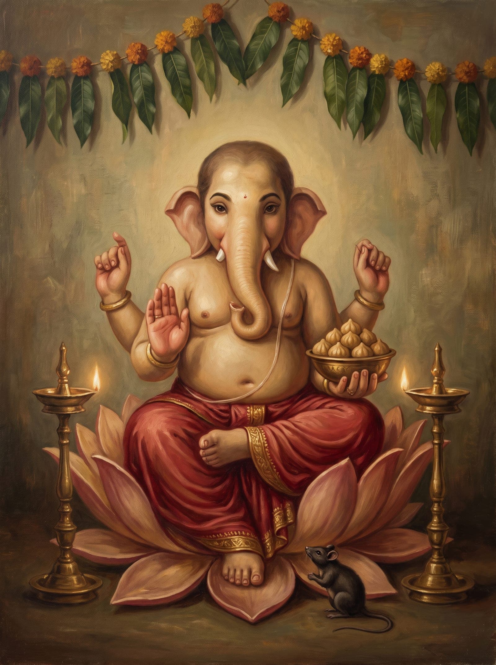 Ganesha artwork in rich mineral tones