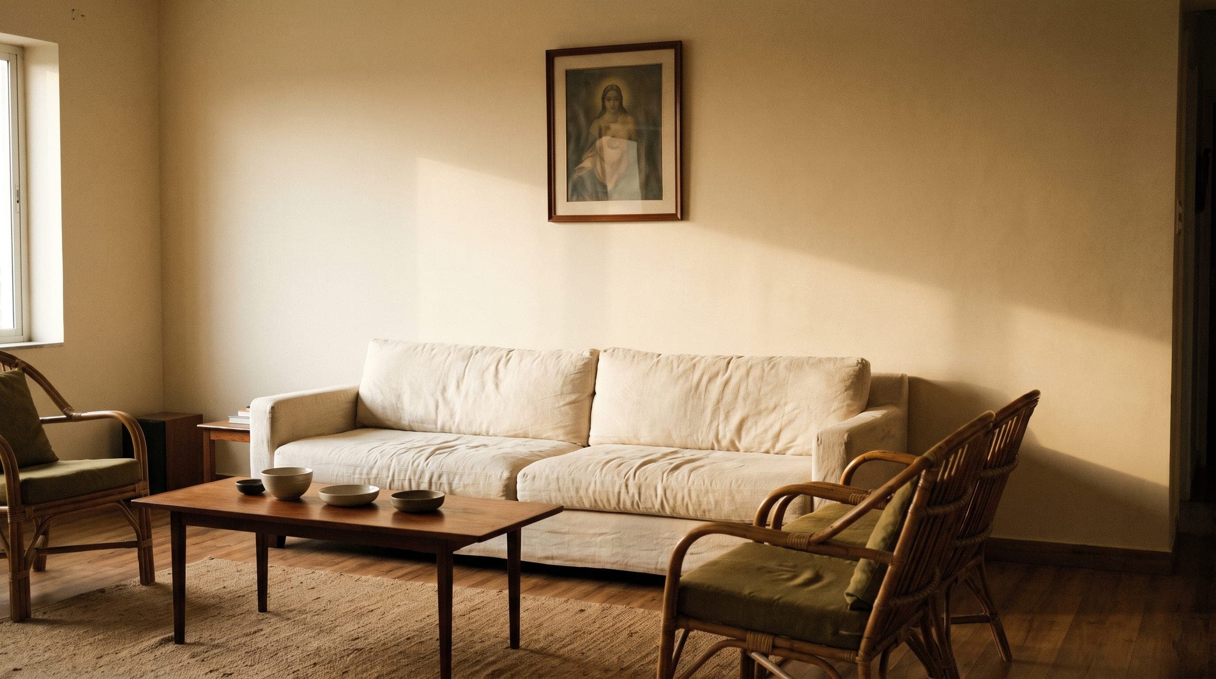 A serene, warmly lit Indian contemporary living room